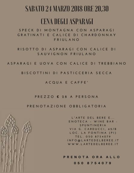 Sabato 24 Marzo 2018 ore 20,30 Cena degli Asparagi