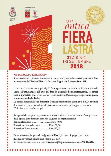 Cercasi per Mercato del fare - 237° ed. Antica Fiera di Lastra a Signa